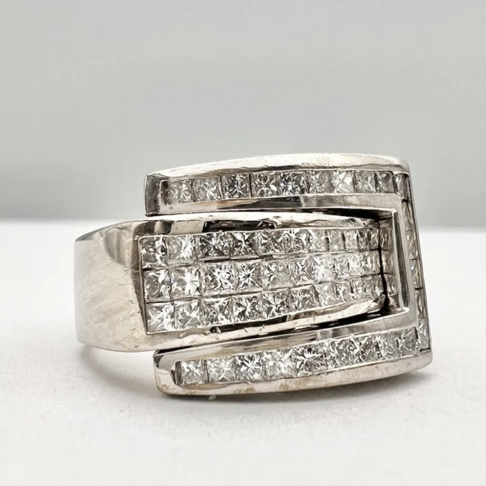 Men's 14k White Gold Princess Cut Diamond 1.75tcw Apprx. Invisible Set Ring